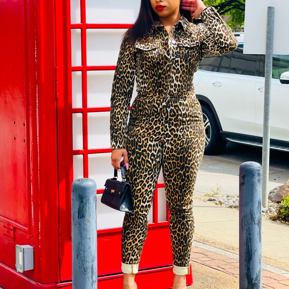 Leopard Denim Jumpsuit